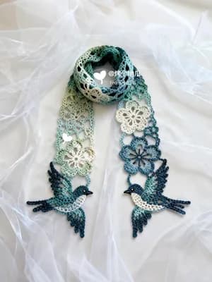 复刻ai钩织花鸟围巾（附图解教程）