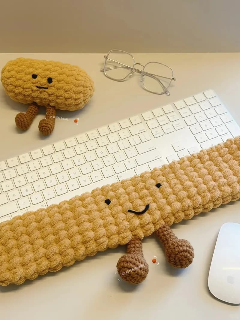 Jellycat-Style Keyboard Wrist Rest & Phone Stand — finished crochet project photo