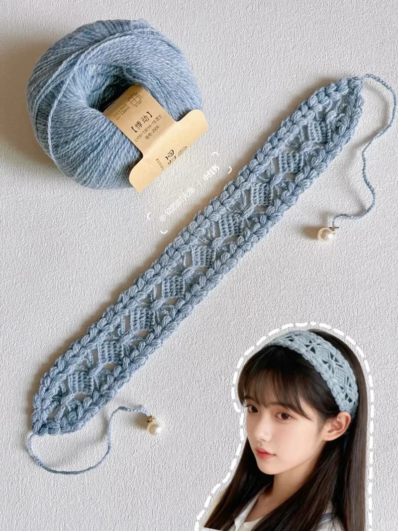 Misty-Blue Star Headband — finished crochet project photo
