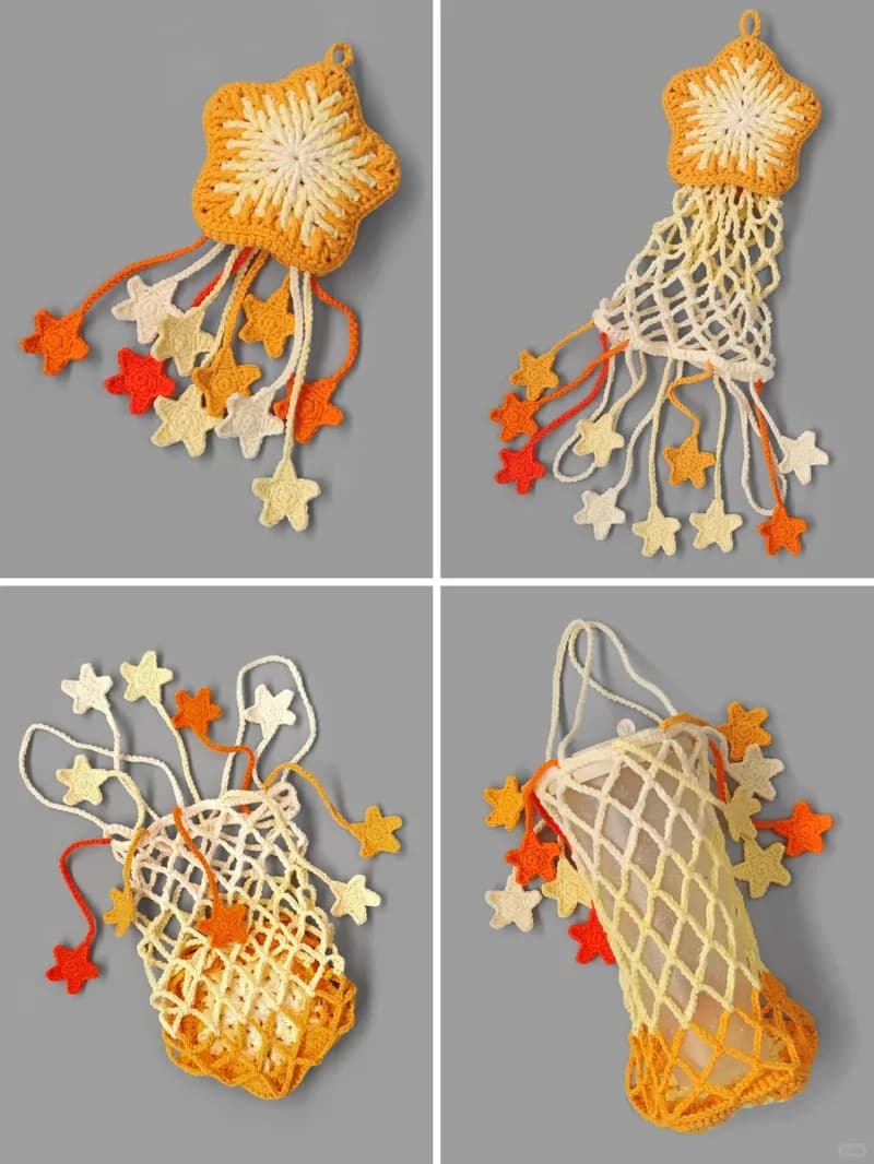 Star Charm & Milk-Tea Net Bag — finished crochet project photo