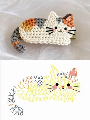 Tucked-Paws Calico Cat Brooch — free crochet pattern