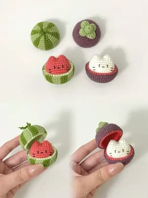 Watermelon and Mangosteen Cats — free crochet pattern