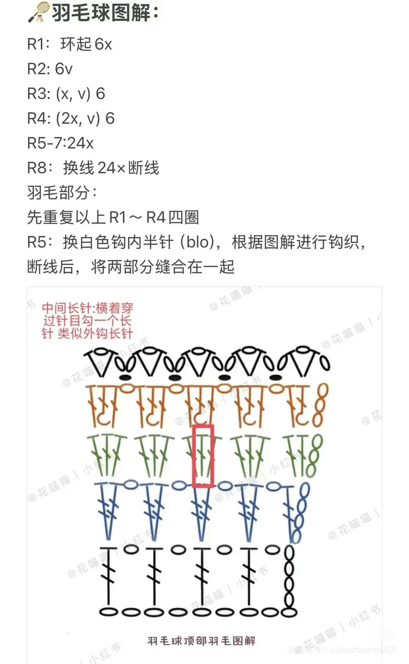 Badminton Shuttlecock Charm crochet symbol chart