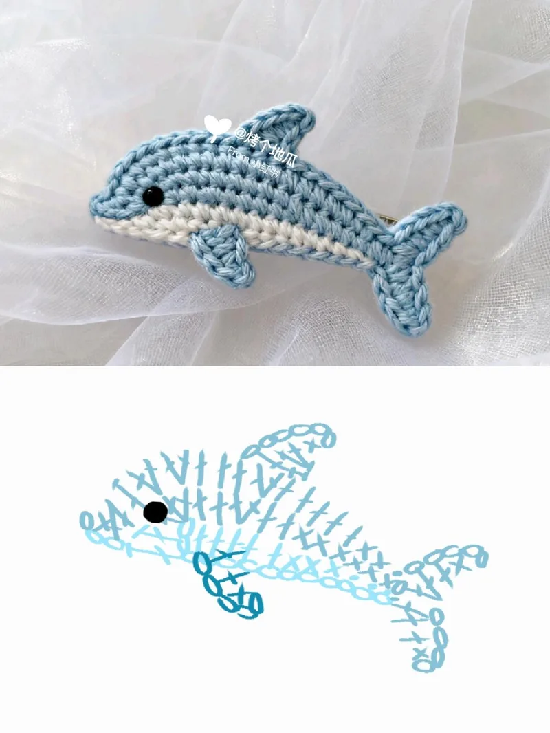 Dolphin & Heart Flat Brooches crochet symbol chart 1