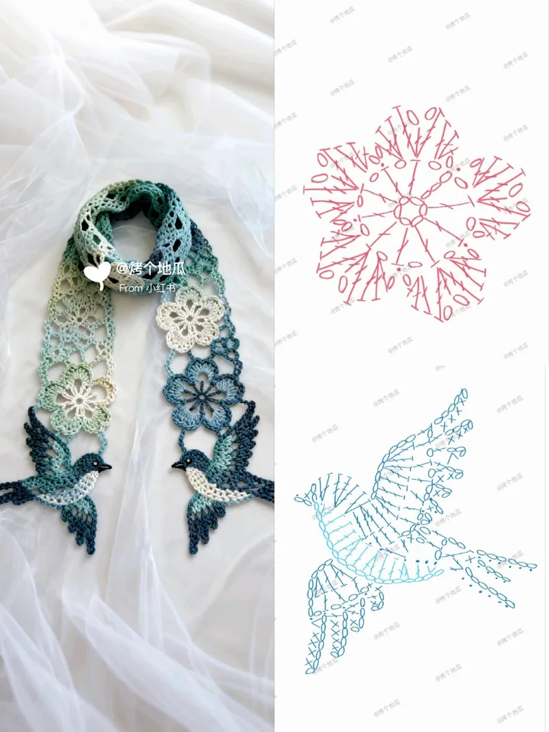 Flower & Bird Scarf crochet symbol chart 1