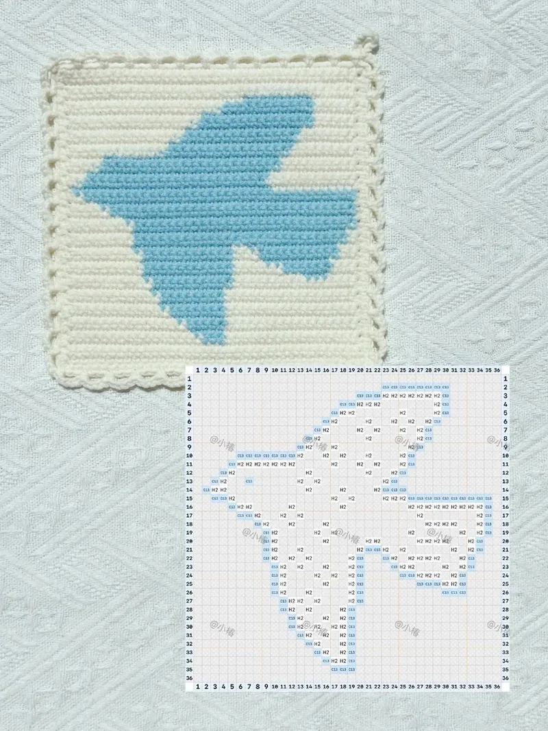 Flying-Bird Pixel Coaster crochet symbol chart 1