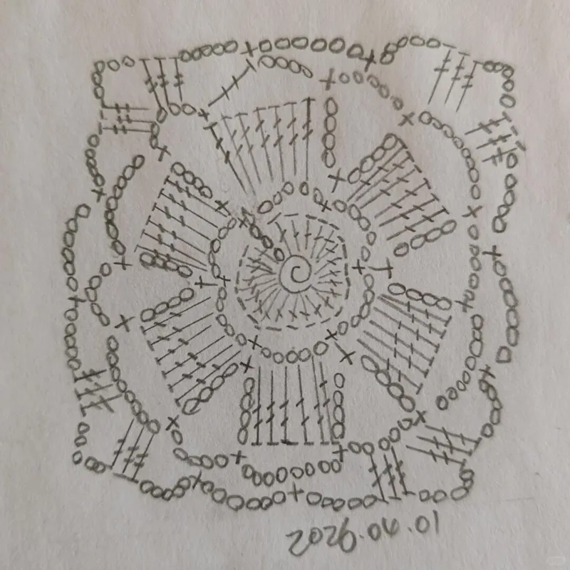 Four-Corner Granny Square with Flower crochet symbol chart