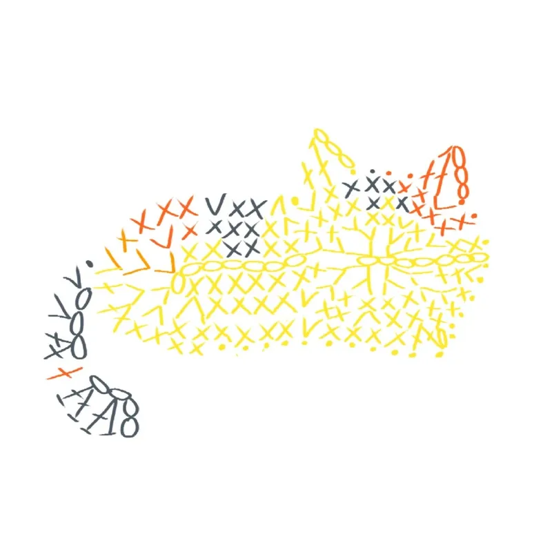 Tucked-Paws Calico Cat Brooch crochet symbol chart 1